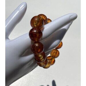Vintage Chunky Faux Amber round Bead bracelet Women’s Sz 7”